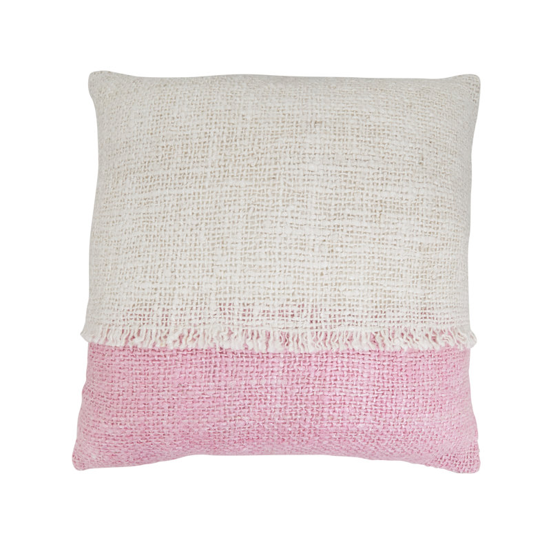 Two-Tone Fringe Filled Throw Pillow, Duck Down, Pink