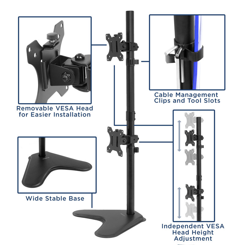 Mount-It Height Adjustable Full Motion Vertical Dual Monitor Stand Fits 17" - 32" Screens