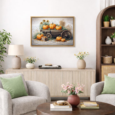 Pumpkin Cart Artwork, Fall Harvest Pictures, Framed Canvas Giclee Print Wall Art