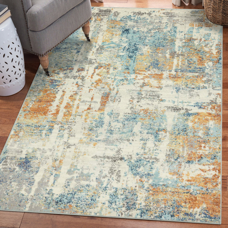 Tapis bleu / ivoire / brun Kingsbury, Rectangle 8 pi x 10 pi