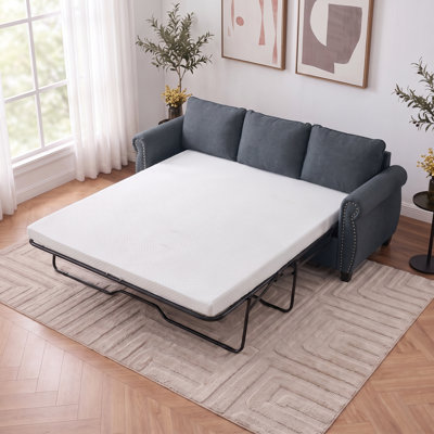 81.5" 2-in-1 Queen Convertible Pull Out Sleeper Sofa Bed with 3.35" Mattress, 81.5"L x 31.1"W x 33"H, Unfolds to 86.5"W x 33"H