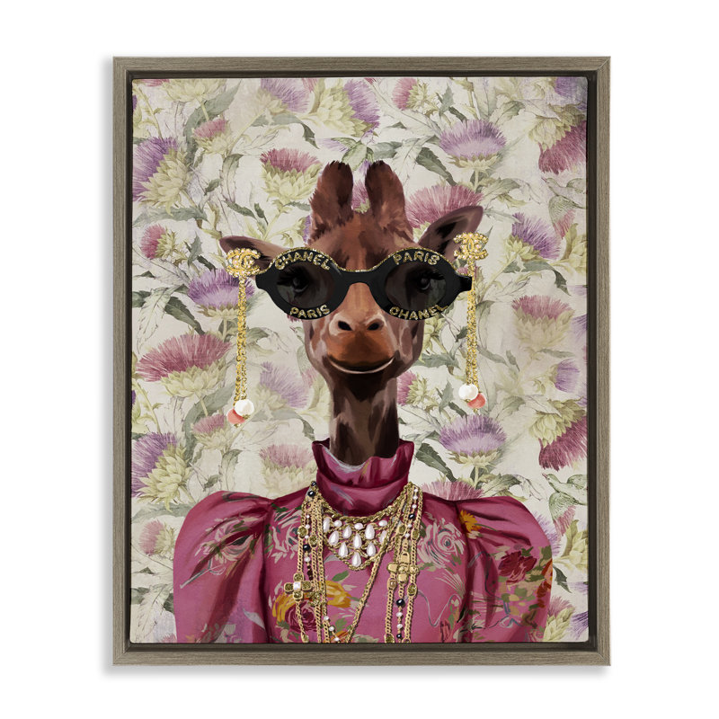  «Fancy Giraffe on Florals», art mural sur toile flottante par Svetlana Aleynikova, H 31 po x l 25 po