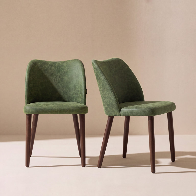 Upholstered Solid Wood Small Dining Chairs - Ergonomic Curve & Plush Padding for Multiple Spaces, Green