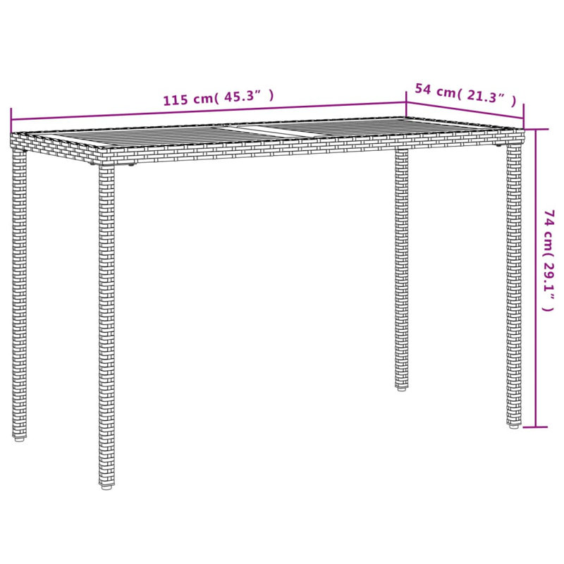 Petehn Rectangular Outdoor Dining Table , 115cm cm W 54cm cm D, Grey