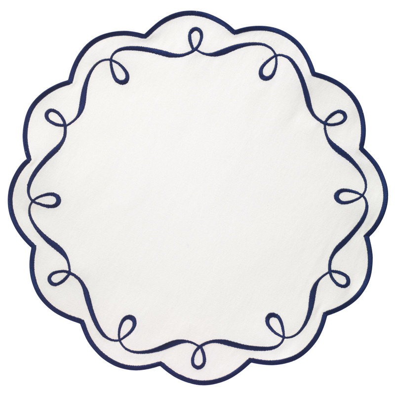 Ribbon Twirl Cotton Blend Scalloped Placemats, Navy