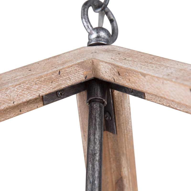 Turman 4-Light Natural Wood Lantern Square Pendant Chandelier with Adjustable Chain for Dry Indoor