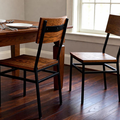 Ensemble de 2 chaises de salle à manger pour restaurant avec cadre et siège en métal en chêne rouge nord-américain