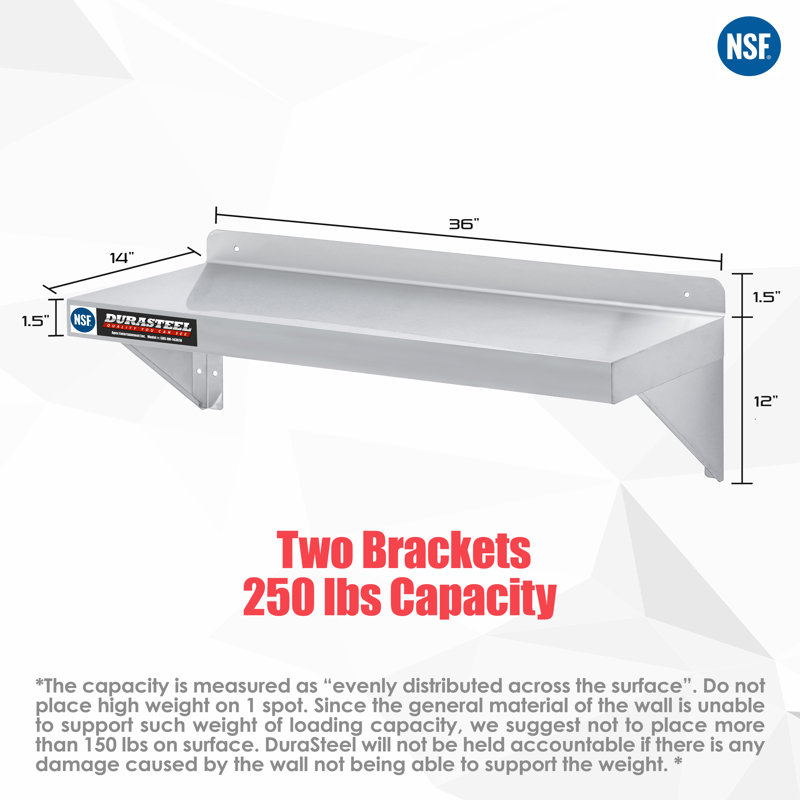 DuraSteel 36" Stainless Steel Wall Mounted Shelf