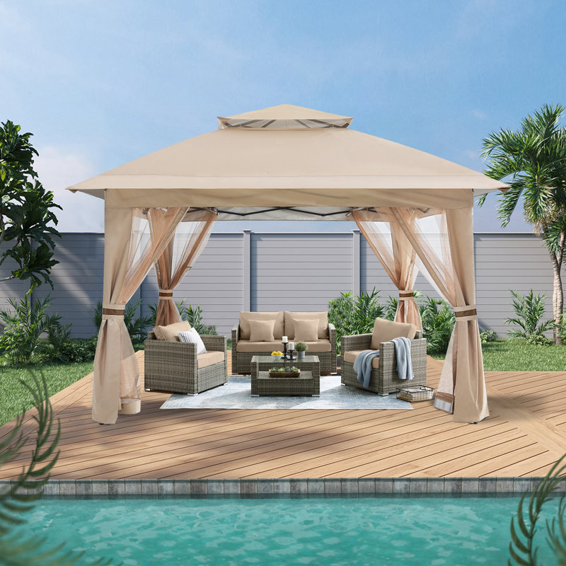 Pavillon de jardin en acier, H 108 po x l 146 po x P 146 po, Kaki