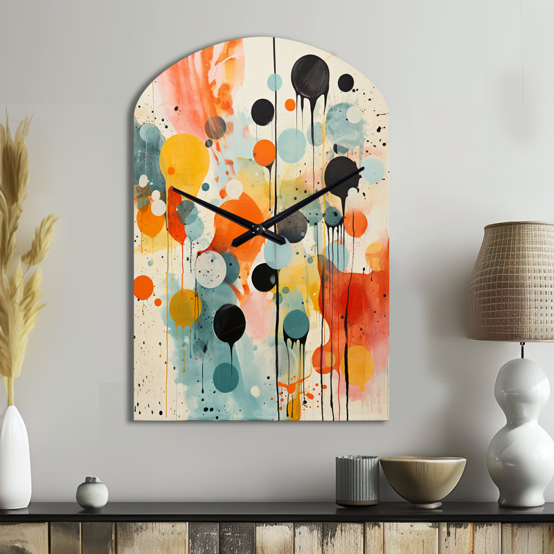 Colorful Mid Century Atomic Abstraction I - Arch Shape Multi-Color Wall Clock Sculpture, Medium