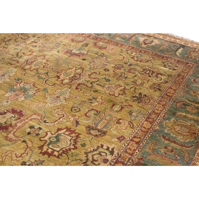 High-Quality Hand-Knotted Gold And Green Area Rug