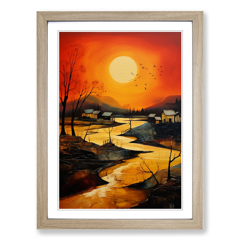 Landscape Expressionism No.3 - Single Picture Frame Print on Wood, Oak Framed, 46cm H x 34cm W