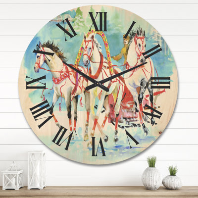 Horloge murale en bois au galop