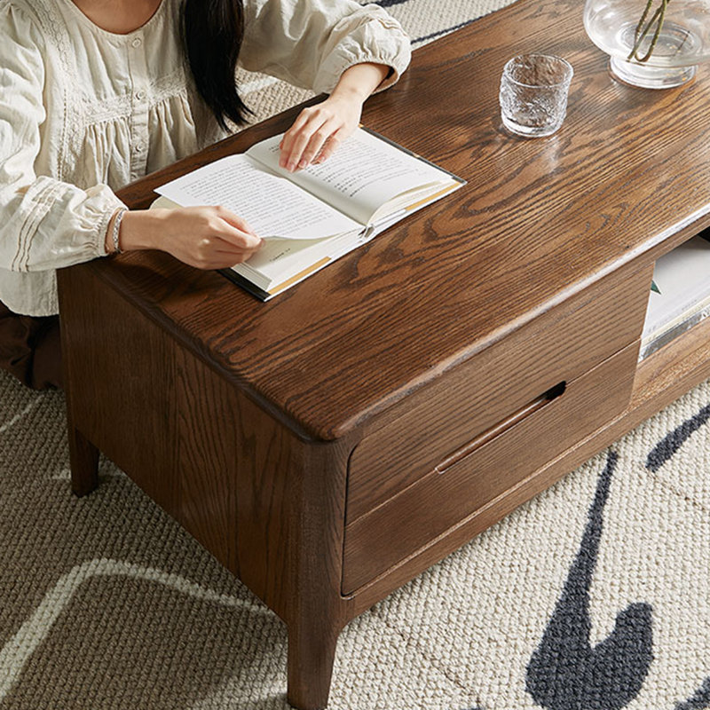 Modern rectangular solid wood coffee table, 17.7" H x 47.2" L x 22" W