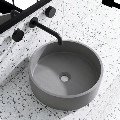 Cement Gray Circular Vessel Bathroom Sink -  JimsMaison, JMAOBS04-1313