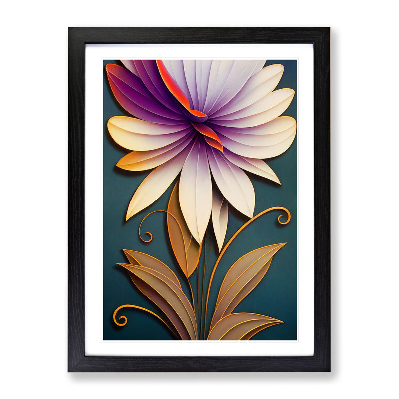 Art Deco Flower No.5 - Wall Art, Black Frame, 34cm H x 25cm W