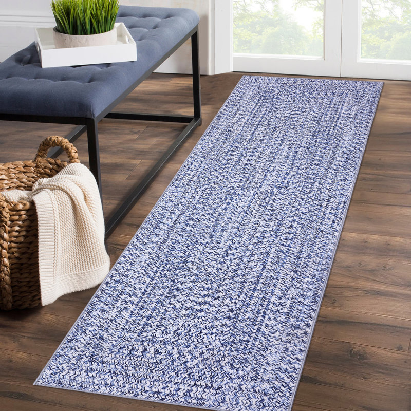 Braided Printed Texture Machine Washable Rug with Rubber Backing for Living Room Non-Slip Dining Room Rug Easy-Cleaning Floor Carpet for Bedroom