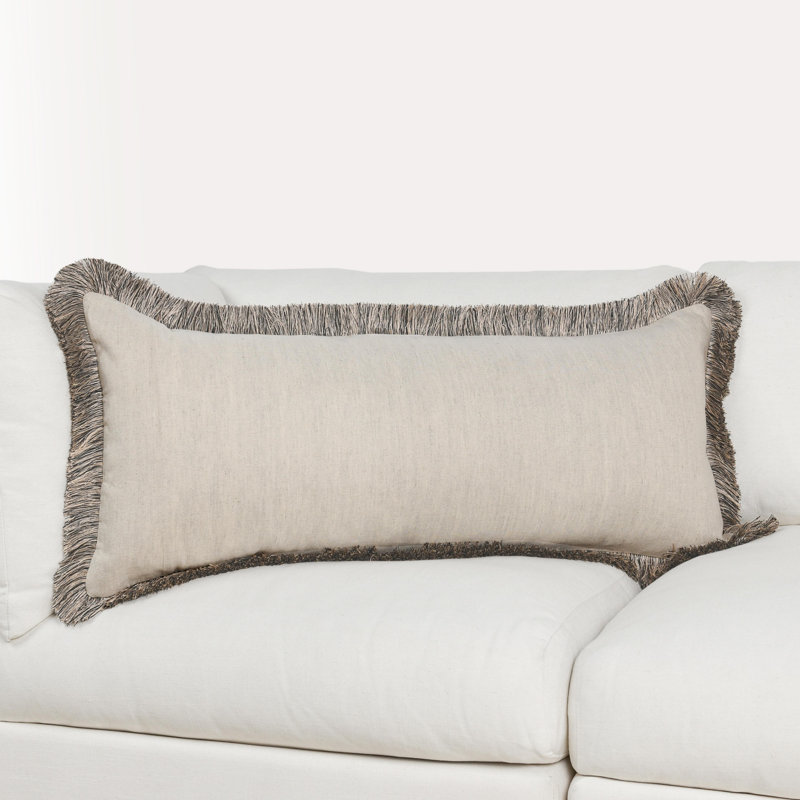Nola Fringe Linen Blend Throw Pillow, 16"H x 36"W, Rectangular