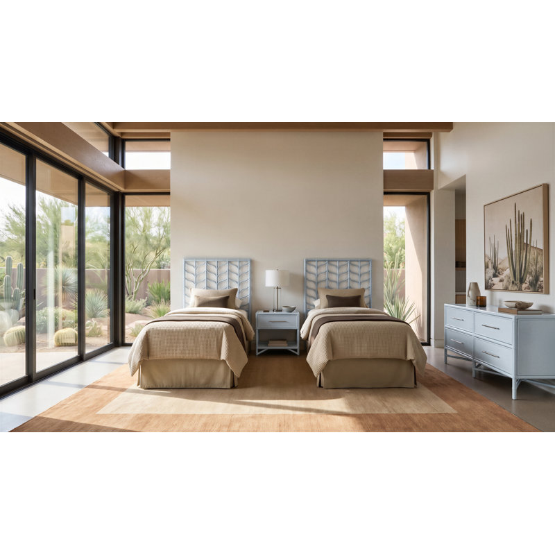 Rattan 4 - Piece Bedroom Set, Light Blue, 4 Pcs: 2 Headboards, Dresser, Nightstand, Twin