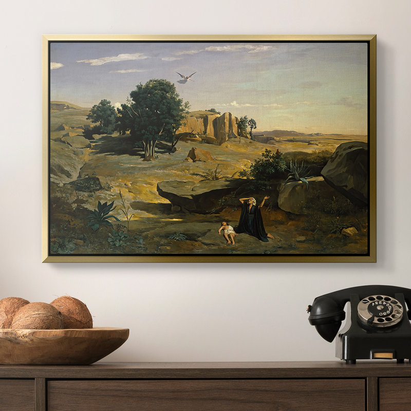 Hagar dans le désert (Hagar dans le désert), 1835 - Jean-Baptiste-Camille Corot, toile tendue avec châssis, 16 x 24, Doré