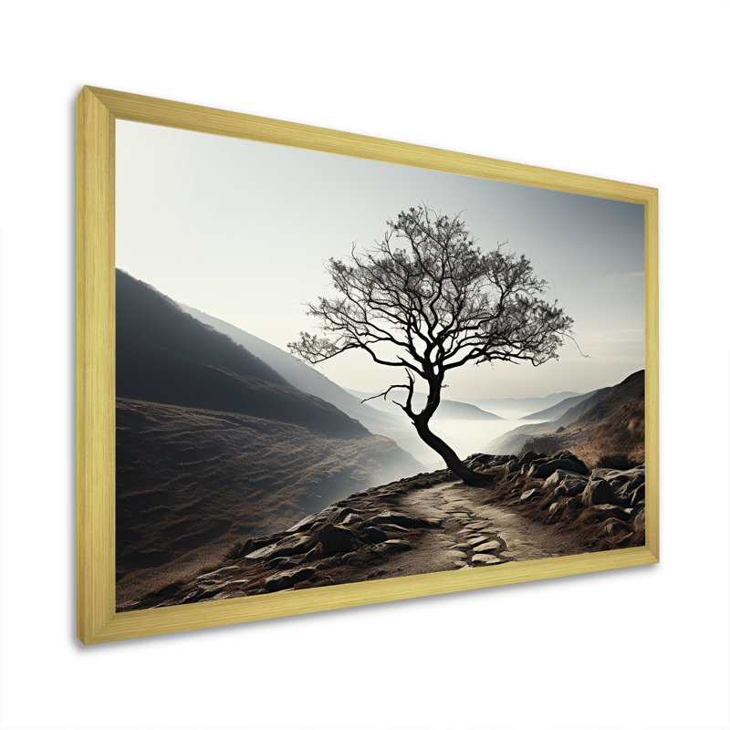 Charme de montagne arbre minimaliste, H 30 po x l 40 po x P 1,5 po, Cadre doré simple