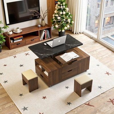 Ensemble de tables basses extensibles avec 2 tabourets de rangement cachés Modern