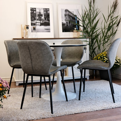 Ensemble de table de salle à manger pour 4 personnes - table Tuilp avec 4 chaises rembourrées (cuillère gris foncé)