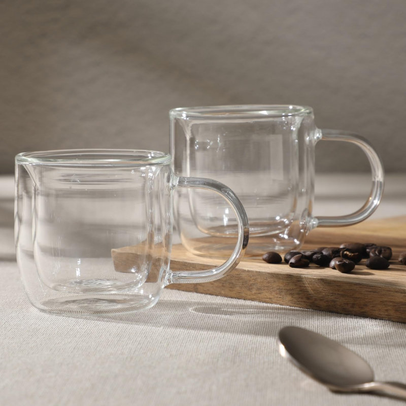 Mr. Coffee 2 piece 3 Ounce Double Wall Insulated Glass Mug Set