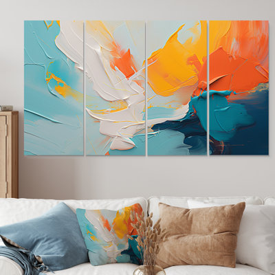 «Blue and Orange Paint Expression II», ensemble de 4 peintures murales abstraites