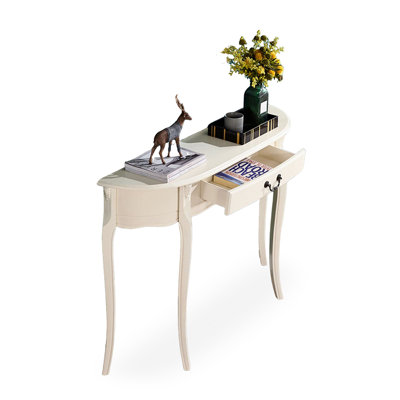 Ivory White Solid Wood Rectangular Shape Console Table