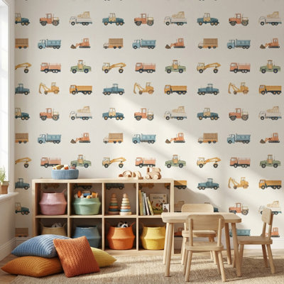 Construction Wallpaper Vehicles Mural Modern Wall Decor