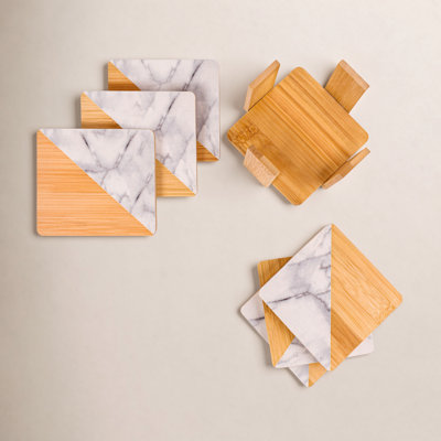 Square 6 Piece Coaster Set With Holder