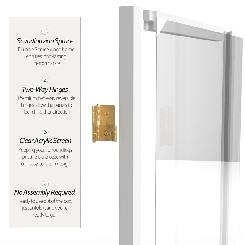 4 Ft. Tall Clear Screen Natural 6 Panel, 4, White, 36" H x 15.75" W x 1" D