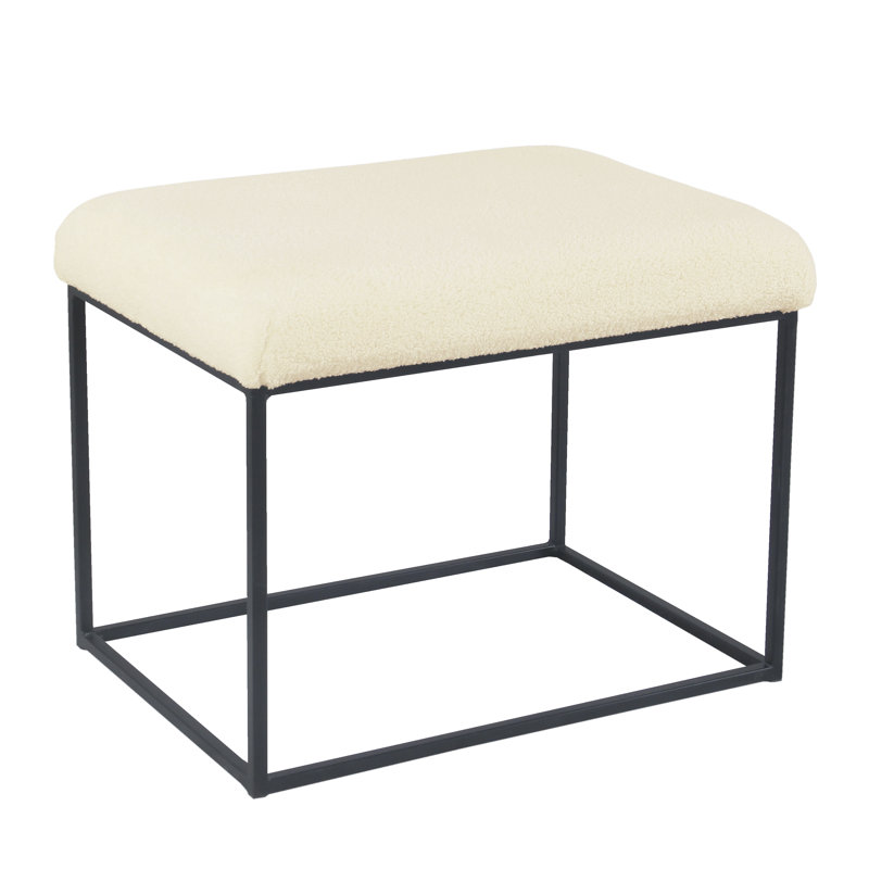 Upholstered Ottoman, Beige Faux Fur