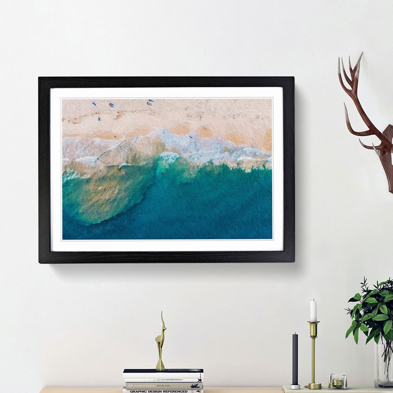 Beach In Punta Cana Dominican Republic - Single Picture Frame Painting, 45cm H x 63cm W x 2cm D, Black Framed
