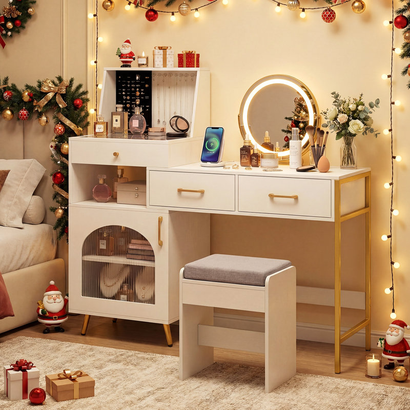 Dressing Table, White/Gold