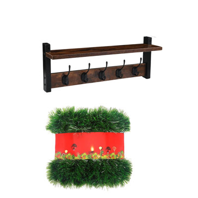 Porte-chaussette de Noël 19,7 po avec 5 cintres, guirlande artificielle et tablette murale pour décor de Noël rustique, bas, vestibule