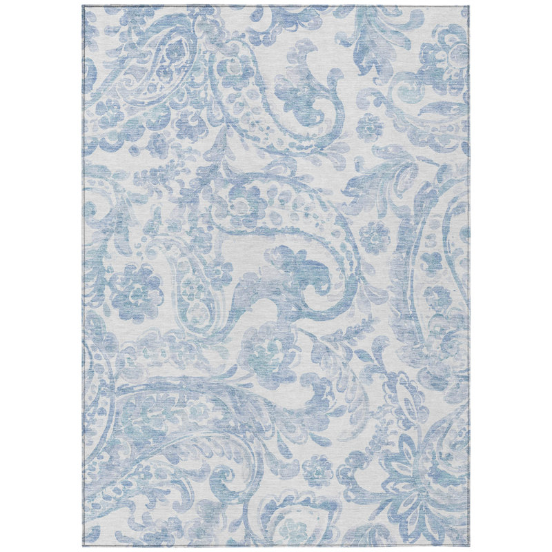 Tapis intérieur lavable 10 pi x 14 pi bleu denim et cachemire ivoire