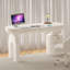 Bureau blanc rectangulaire en bois massif avec 5 tiroirs-108645819