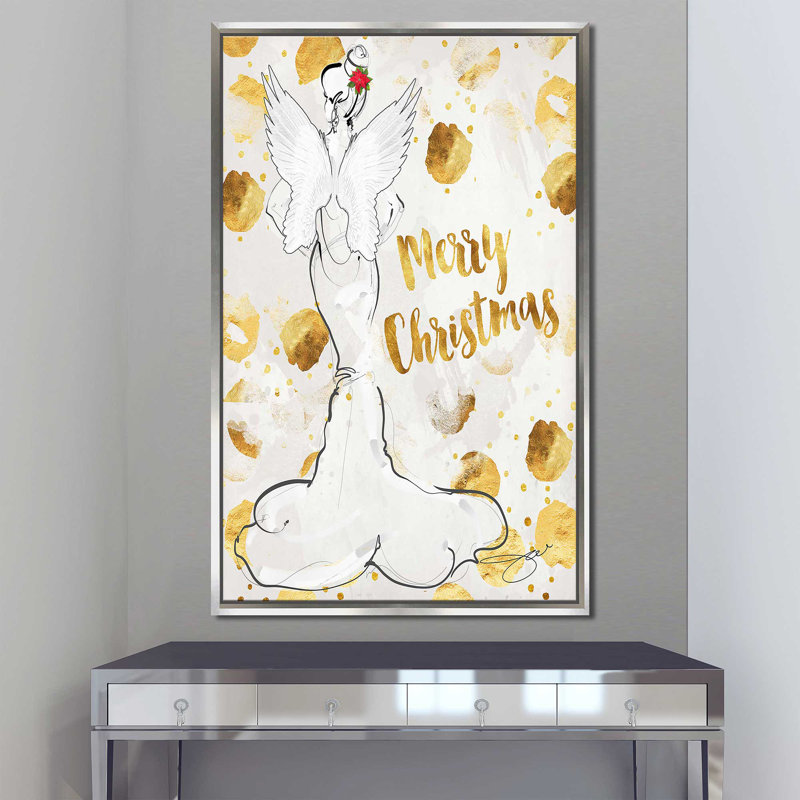 Ange, joyeux Noël (vertical) par By Jodi - impression, H 63,5 po x l 39,5 po x P 2 po, Cadre flottant argent