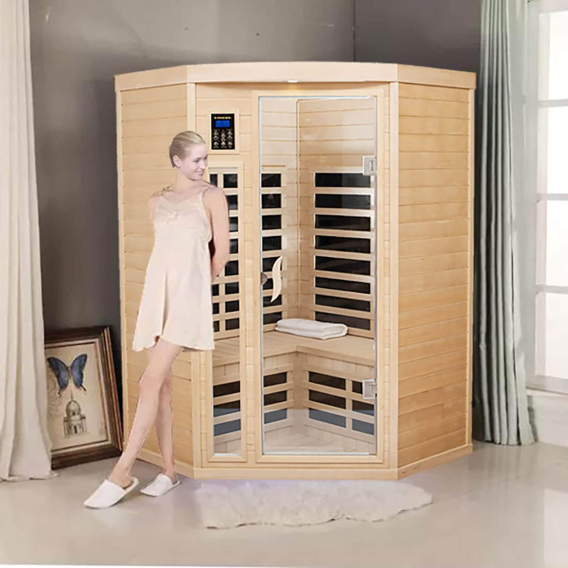 Sauna de coin en bois à infrarouge lointain pour 2-3 personnes