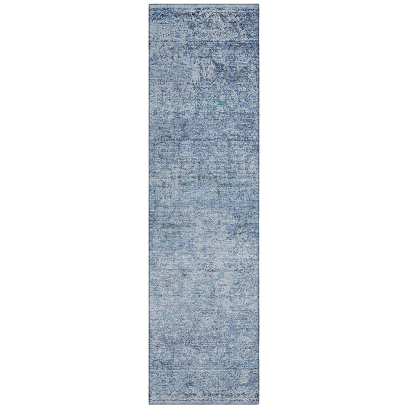 Machine Washable Indoor/Outdoor Xhevrie Blue Rug, Runner 2'3" x 7'6"