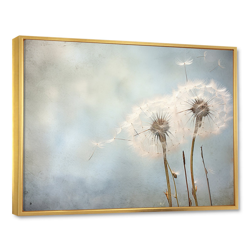 White Dandelion Farmhouse Still Life - Dandelion Canvas Art Print, Gold Floater Framed, 40" H x 30" W