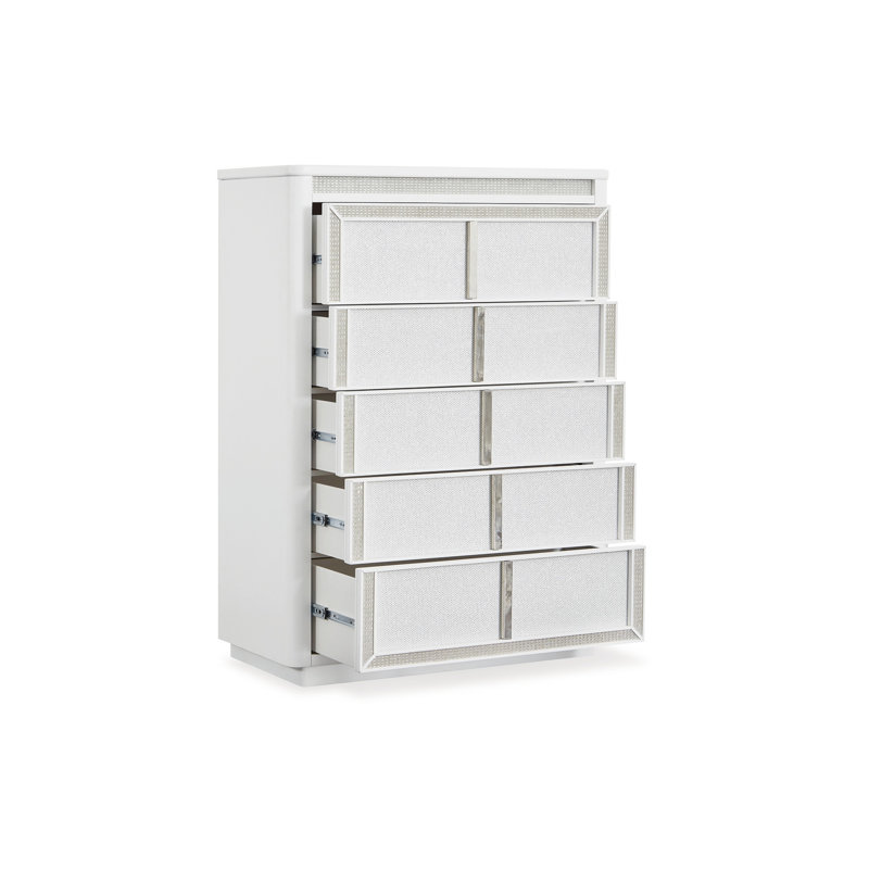 Grande commode Canaal, 5 tiroirs, finition blanche 58 po, lumière DEL