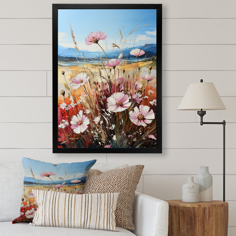 «Assorted Bouquets Field By The Mountain», reproduction sur toile, H 40 po x l 30 po x P 1,5 po, Cadre simple noir