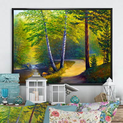Paysage de forêt sur la rivière Summer III - œuvre d'art traditionnelle sur toile