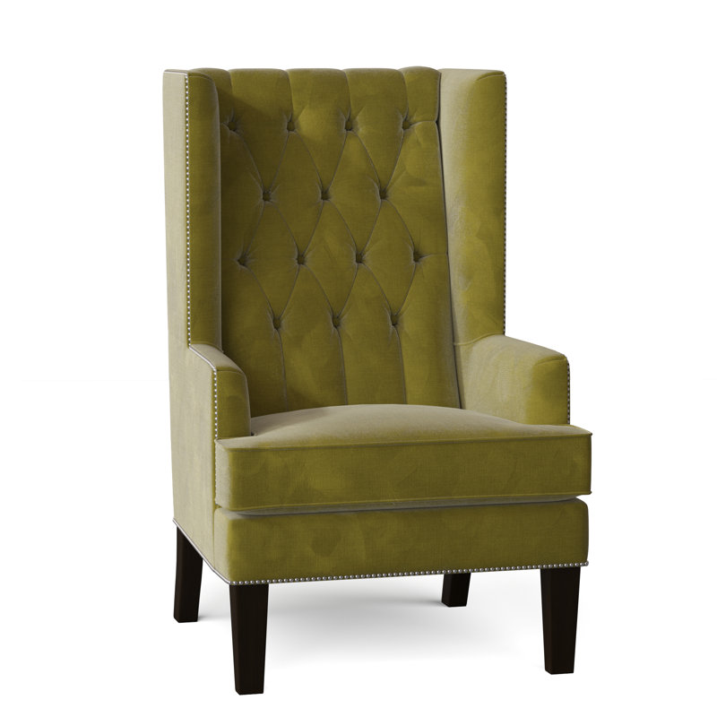 Fauteuil à oreilles capitonné de 30 po de largeur Searle, Velours avocat, Marron foncé