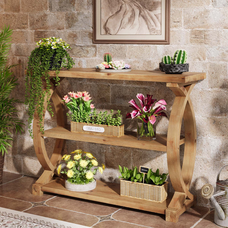Console de 41 pouces en bois massif avec rangement à 3 niveaux
