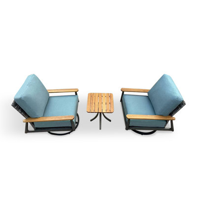 Ensemble de conversation en teck avec coussins 3 pièces Aricella