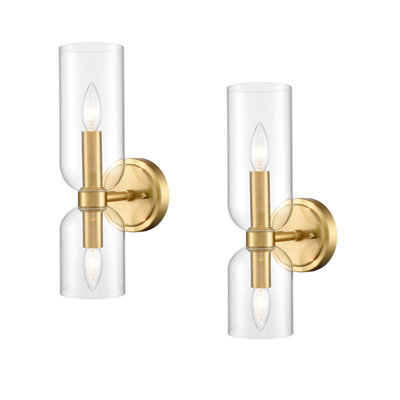 Gold Wall Sconces Set Of Two 2-Light Modern Wall Light Bathroom Vanity Light With Clear Glass